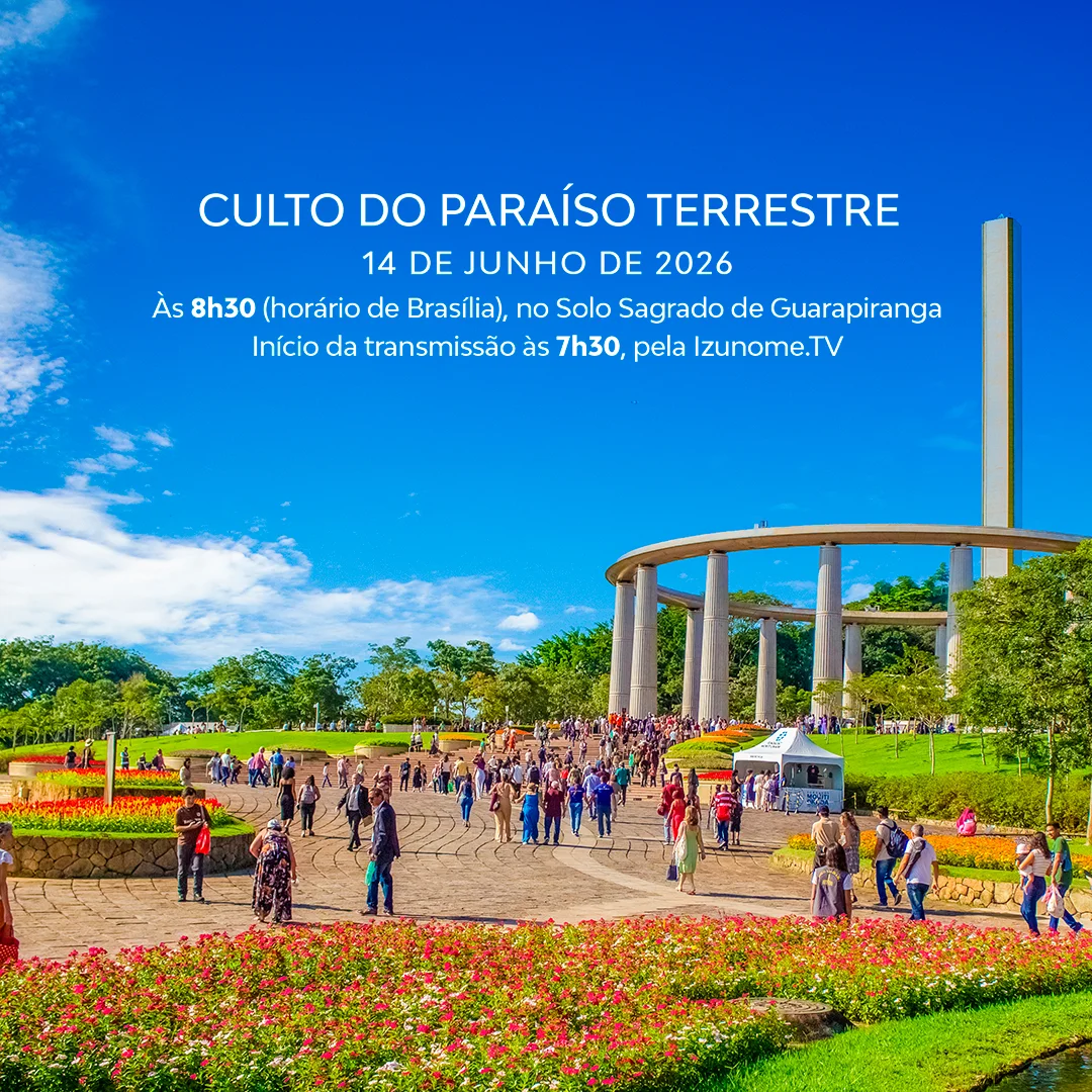No próximo dia 14 de junho, participe do Culto do Paraíso Terrestre, no Solo Sagrado de Guarapiranga.
Nessa ocasião, vamos manifestar nossa sincera gratidão e reafirmar nosso compromisso com Meishu-Sama de servir com todo empenho na construção do Paraíso Terrestre.
A transmissão on-line e ao vivo será iniciada às 7h30 (horário de Brasília), com as mais belas imagens da natureza do Solo Sagrado e com as apresentações musicais elaboradas para esse dia.
A cerimônia religiosa terá início às 8h30.
Acompanhe a transmissão pelo aplicativo da IMMB, pelo site: www.izunome.tv, ou pelas redes sociais: facebook.com/messianica e youtube.com/@IgrejaMessianica.