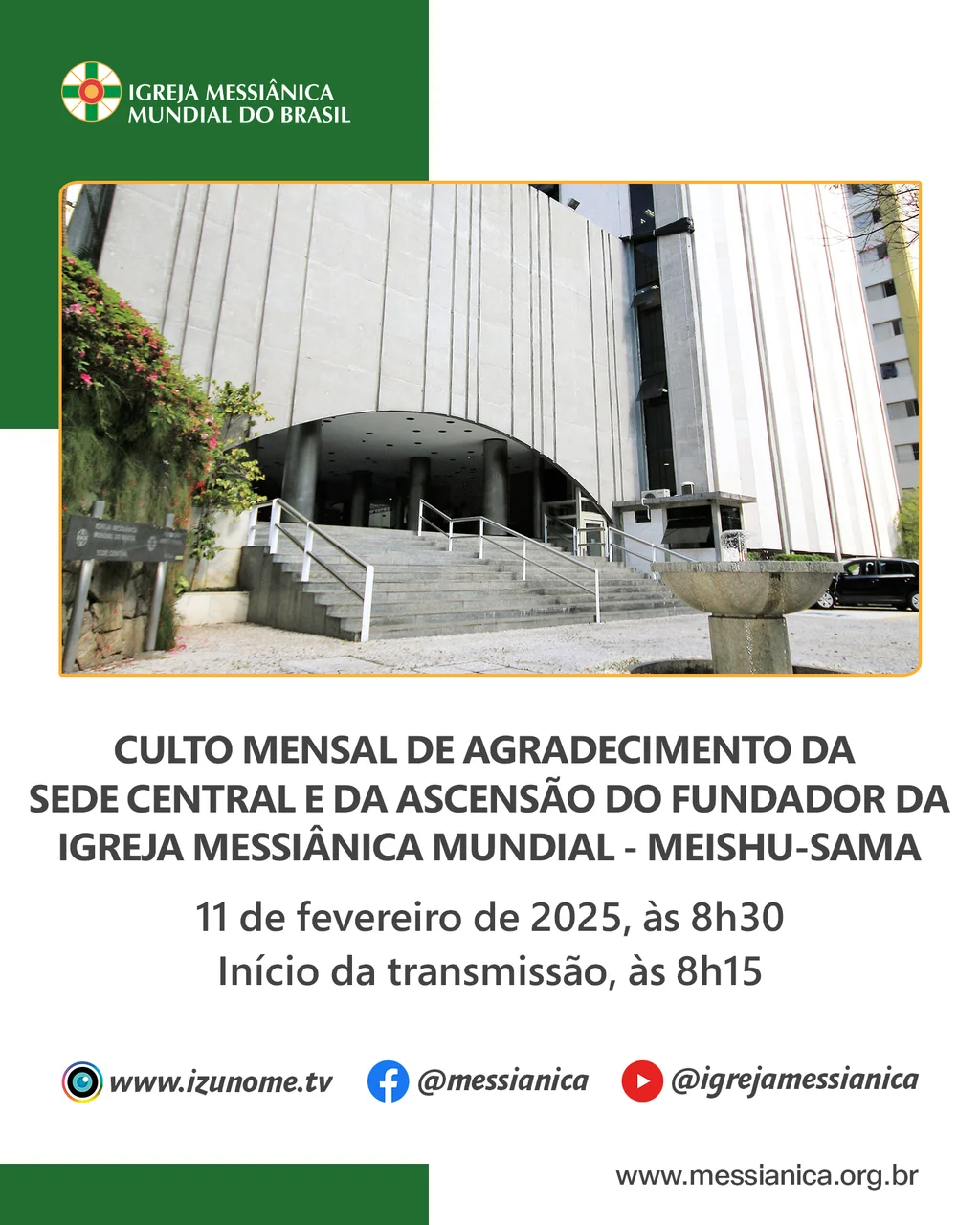 Capa do vídeo “Culto Mensal de Agradecimento e da Ascensão do Fundador da IMM | Sede Central - 11/02/2025”
