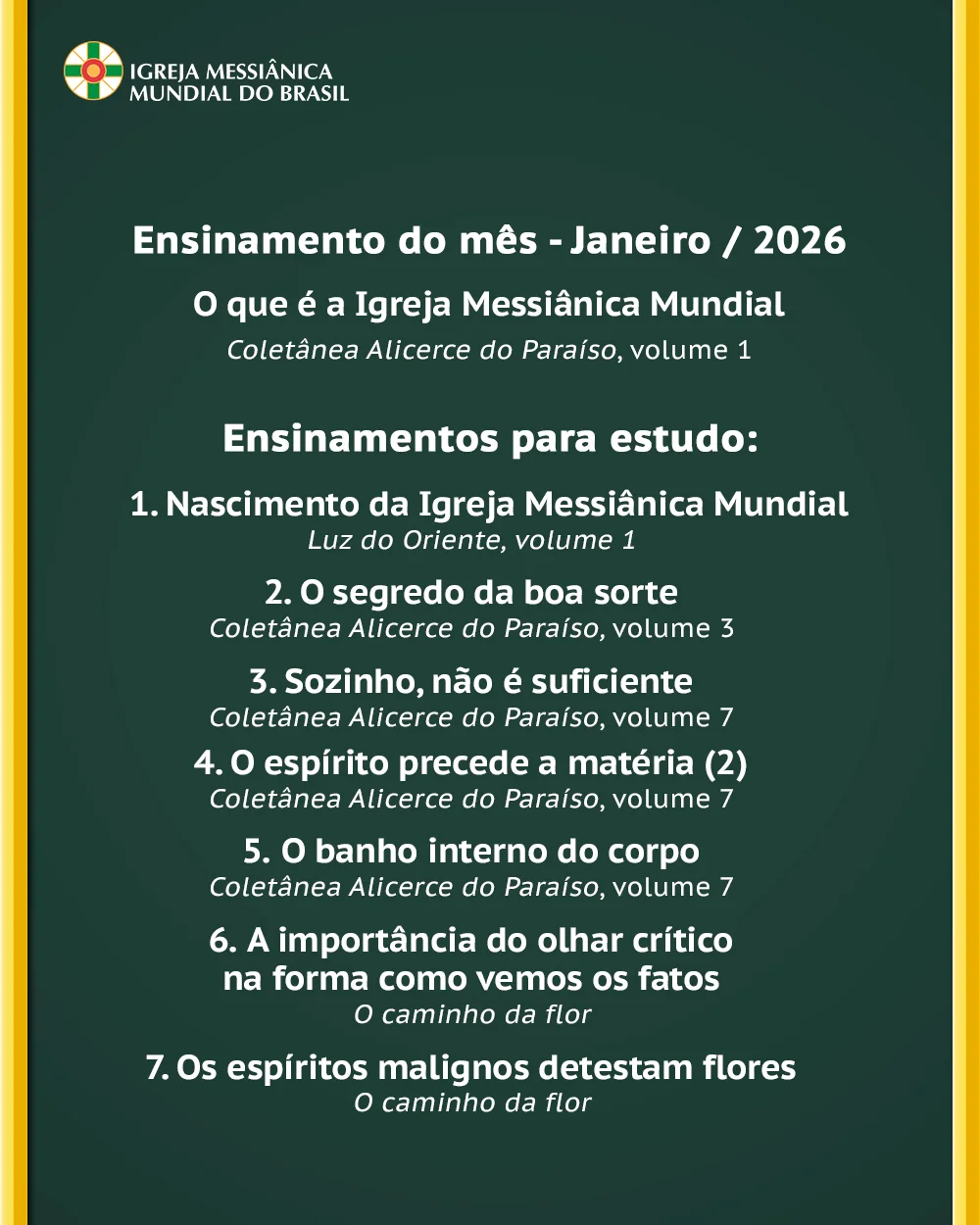 Capa do vídeo “Estudo dos Ensinamentos para o mês de Janeiro de 2026 - IMMB”