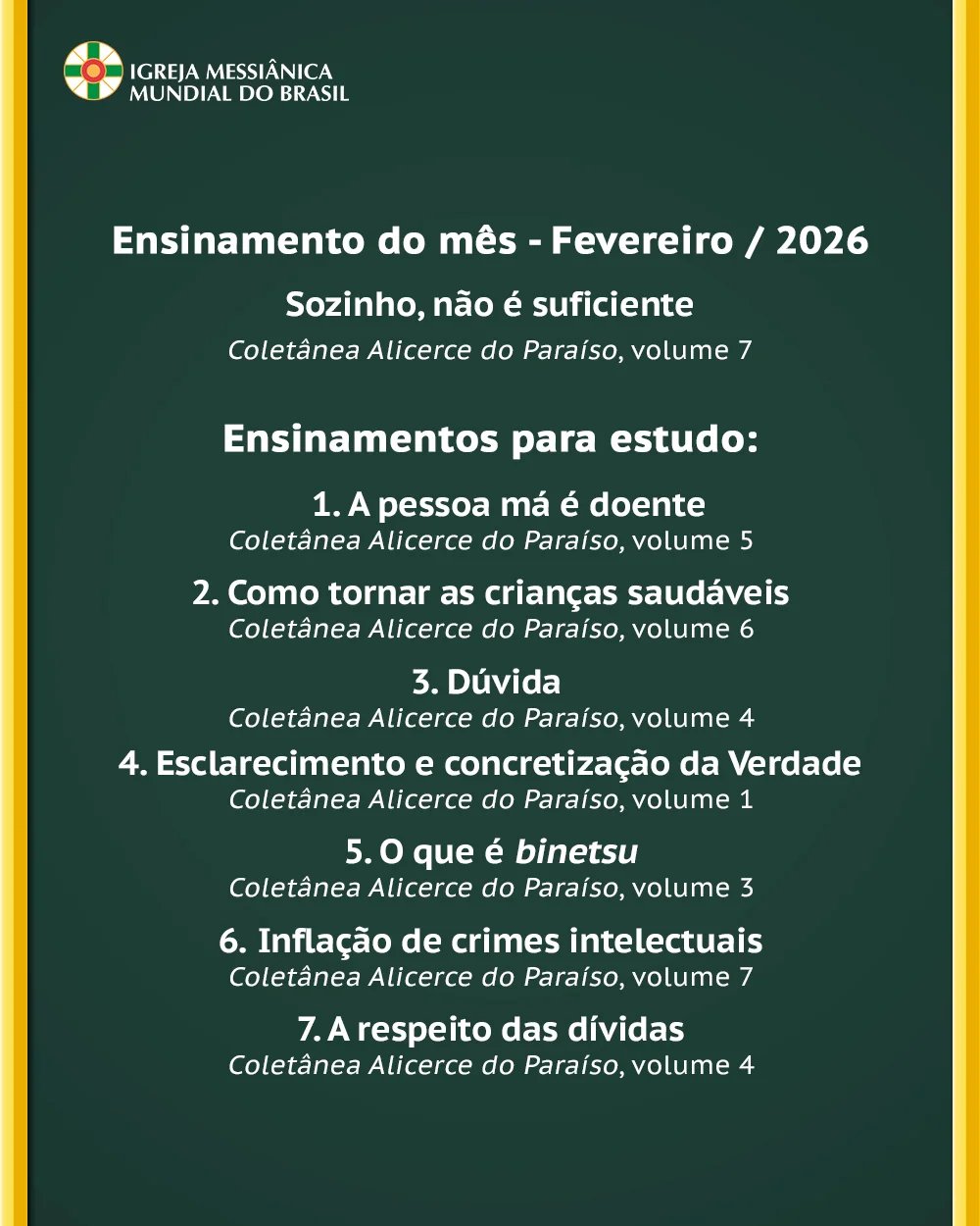 Capa do vídeo “Estudo dos Ensinamentos para o mês de Fevereiro de 2026 - IMMB”