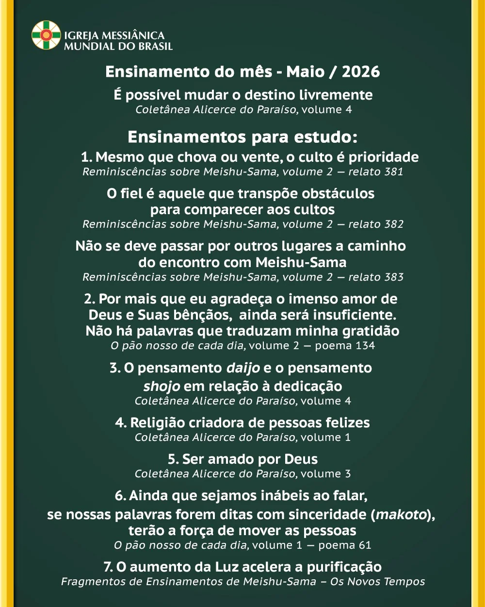 Capa do vídeo “Ensinamentos para estudo do mês de Maio de 2026 - IMMB”