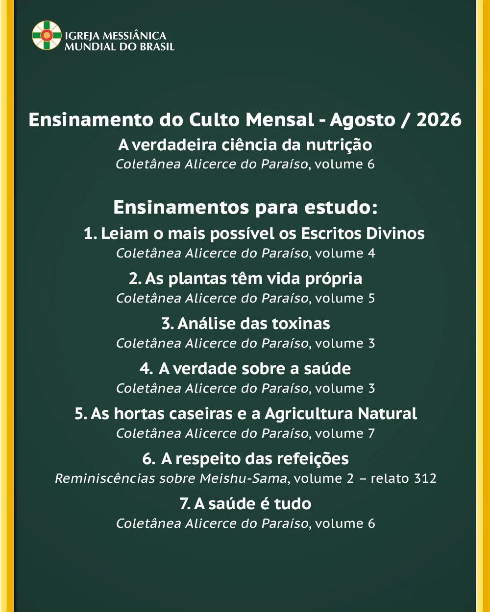 Capa do vídeo “Ensinamentos para estudo do mês de agosto de 2026 - IMMB”