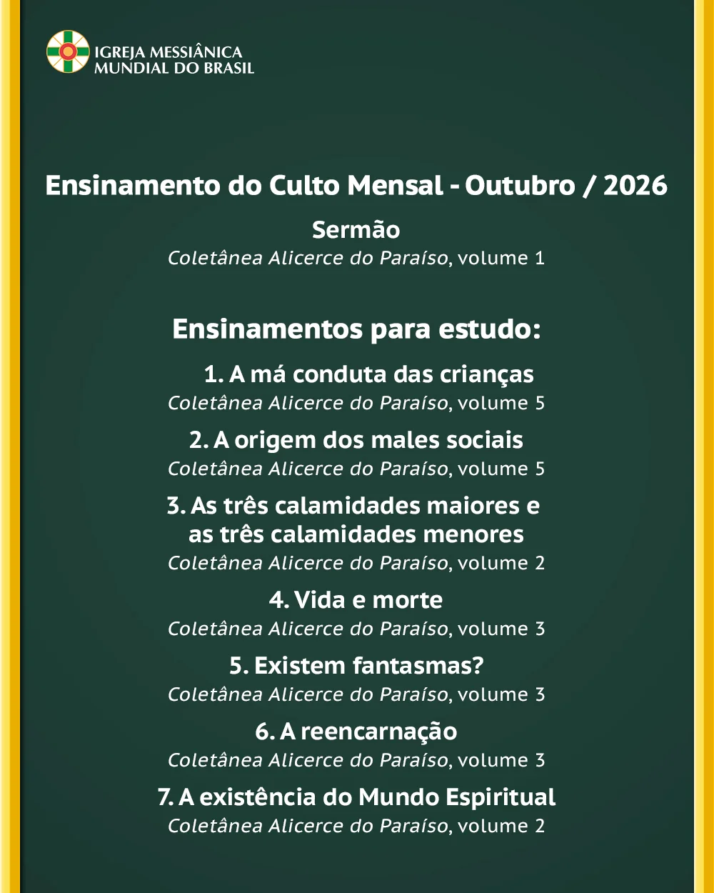 Capa do vídeo “Ensinamentos para estudo do mês de Outubro de 2026 - IMMB”